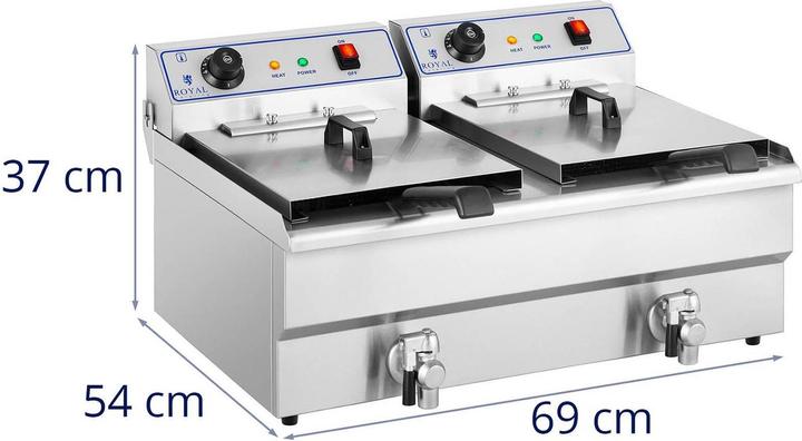 Produktbild Royal Catering Fritteuse Starkstrom Doppel Edelstahl Fritteuse Kaltzonen 6000 Watt 2 x 16 l (EU-Stecker)