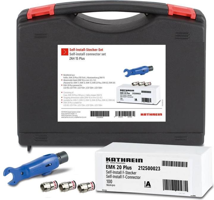 Produktbild Kathrein SelfInstall-Stecker-Set ZAH 15 PLUS Plastik-Box, 100x EMK 20 und ZAW 16 (Kabel)
