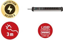 Produktbild Brennenstuhl Premium-Protect-Line (6 x, USB, 3 m)