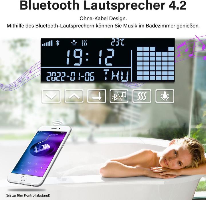 Image du produit SONNI Miroir de salle de bain avec éclairage LED, 120 x 60 cm, enceinte Bluetooth + 3 couleurs de lu