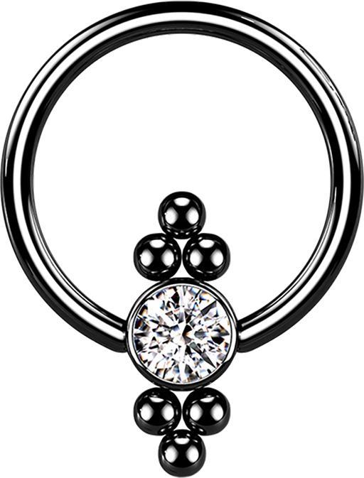 Immagine prodotto Star Piercing Anello di chiusura a sfera Disco nero con cristallo e palline (Acciaio chirurgico 316L, senza ottone)