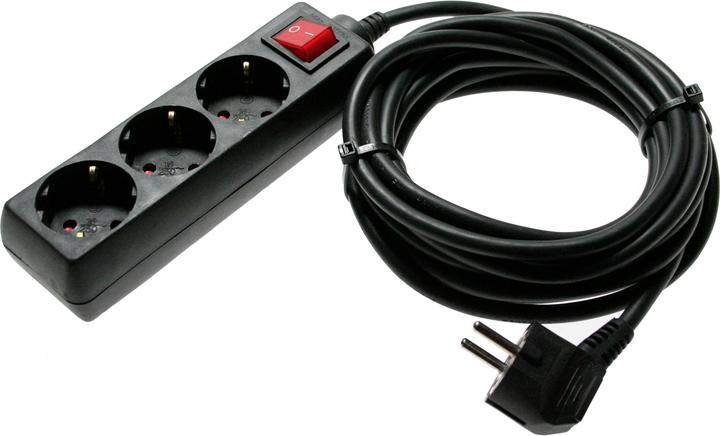 Actual product image As - Schwabe 11372 Power strip with switch black protective contact (3 x, CEE 7/3, 5 m)