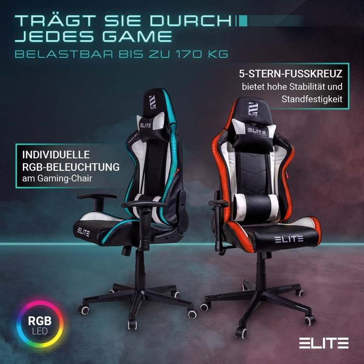 Image du produit Elite Chaise de jeu MG200 Destiny, RGB noir-blanc