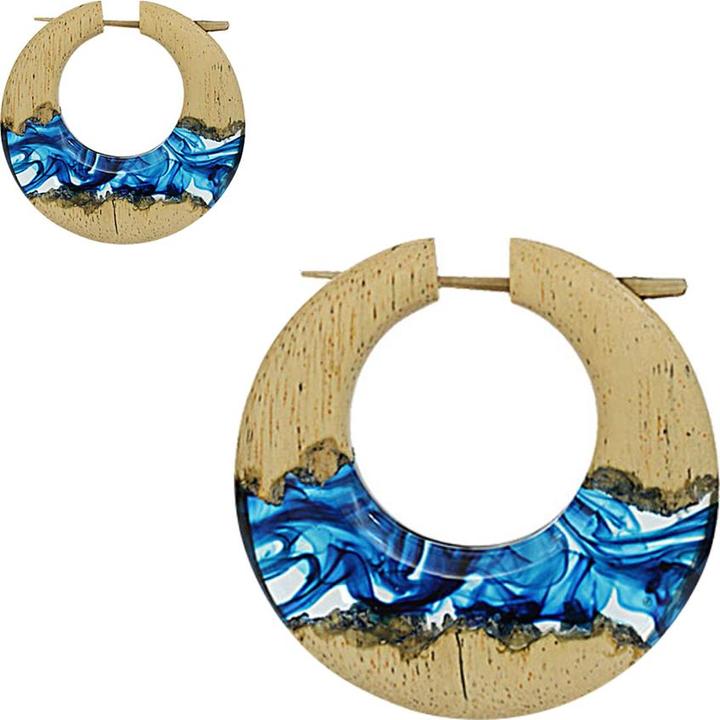 Produktbild Star Piercing Ohrring Donut färbung blau Epoxy transparent aus Tamarind Holz (ohne Messing, Organisch)