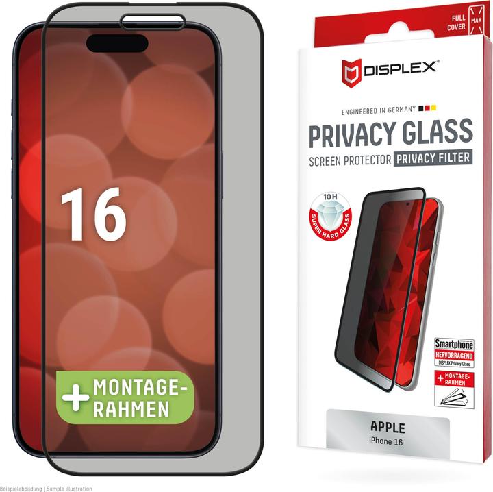 Displex Privacy Glass, Privacy Full Cover Panzerglas (1 Stück, Apple iPhone 16)