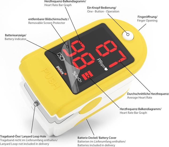 Immagine prodotto Pulox Pulsossimetro PO-100 Solo in giallo