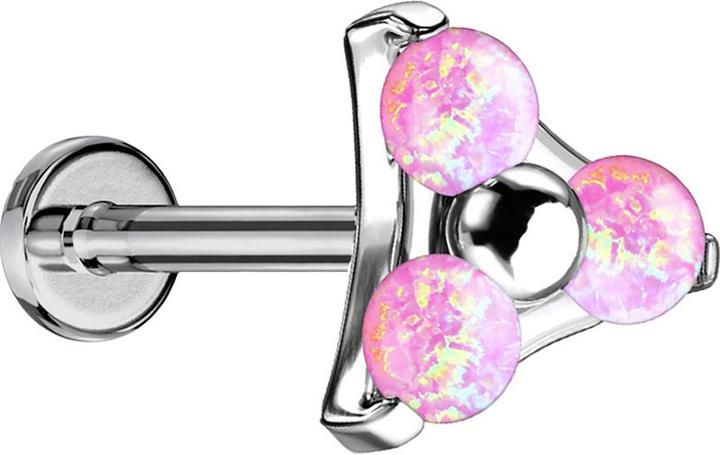 Star Piercing Micro Threadless Labret silber Dreieck drei Opale pink (ohne Messing, Titan G23)