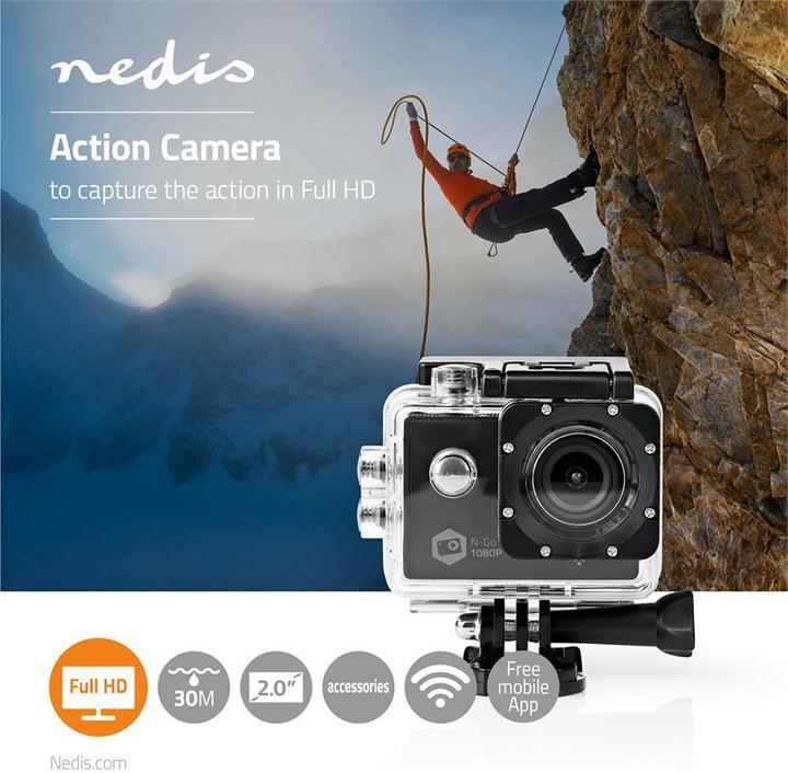 Productafbeelding Nedis Action Cam 1080p@30fps 12 MPixel Waterdicht tot: 30,0 m 90 min WLAN App beschikbaar voor: Andro (30p, WiFi)