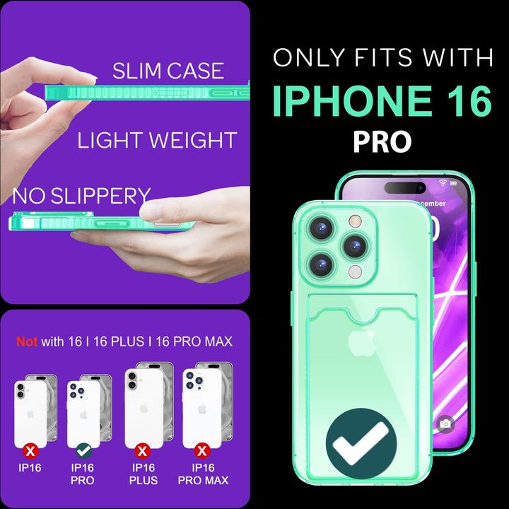 Produktbild Nalia Klar Transparente Neon Silikon Hülle Kartenhalter (Apple iPhone 16 Pro)