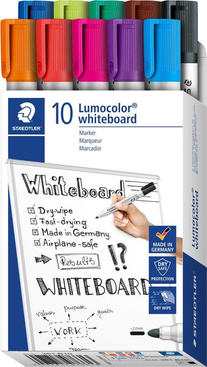 Staedtler Lumocolor Whiteboard Marker 351 (Multi Colour, 2 mm, 10 x)