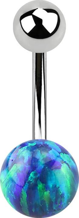 Image du produit Star Piercing Banane argentée avec boule et boule opale bleue (Acier chirurgical 316L, sans laiton)