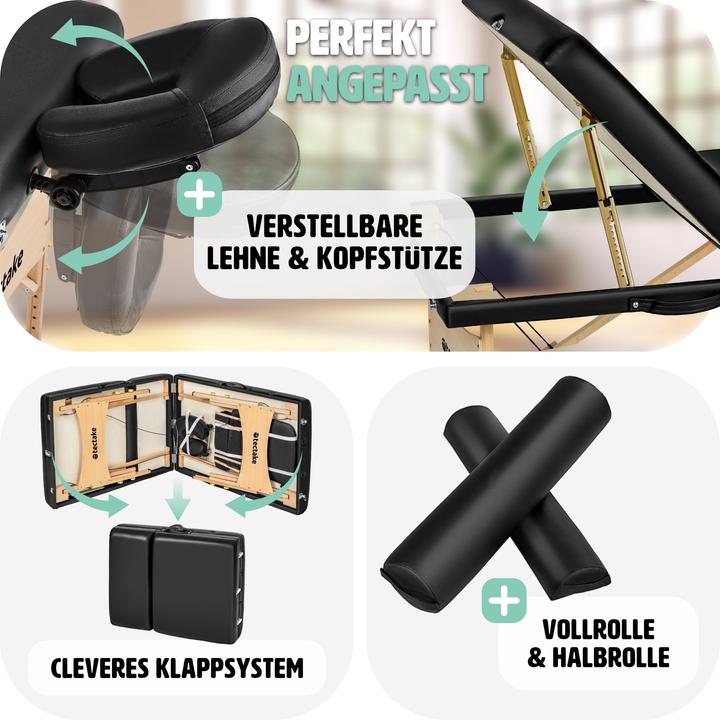 Produktbild tectake 3 Zonen Massageliege-Set Somwang mit 7,5cm Polsterung, Rollen und Holzgestell