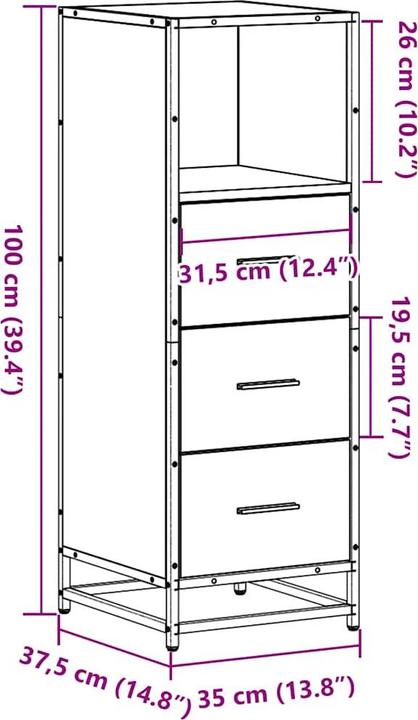 Produktbild VidaXL Badschrank Schwarz 35x37,5x100 cm Holzwerkstoff