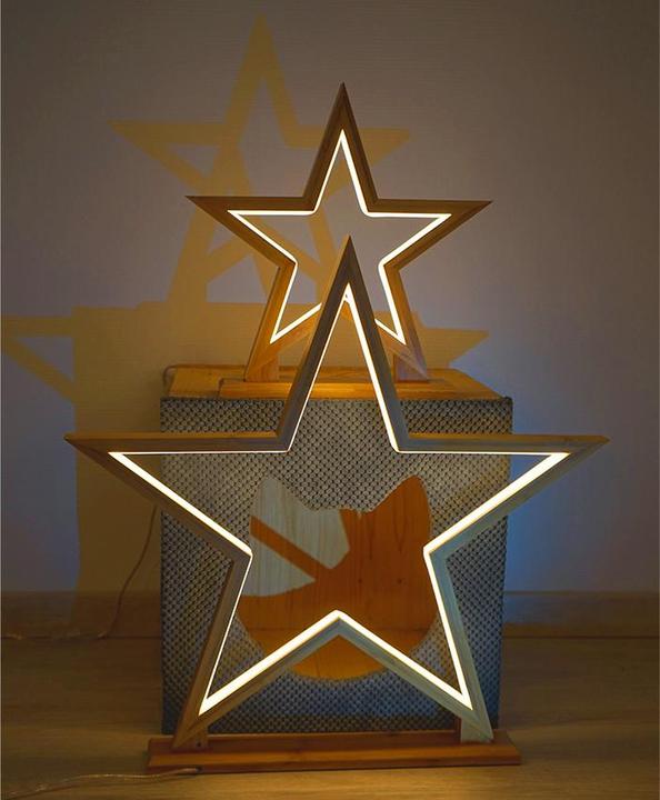 Produktbild Novaliv LED Stern Lampe 55cm Naturholz Tischleuchte LED mit Stromkabel SMD LED Warmweiss