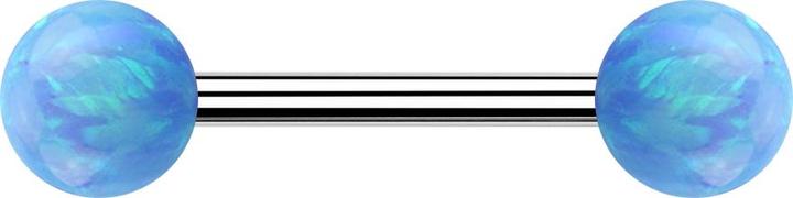 Actual product image Star Piercing Barbell silver with two balls opal light blue (without brass, Surgical steel 316L)