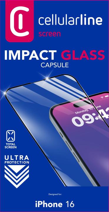 Actual product image Cellularline Impact Glass Capsule - iPhone 16 Tough edge-to-edge tempered glass (1 Piece, Apple iPhone 16)