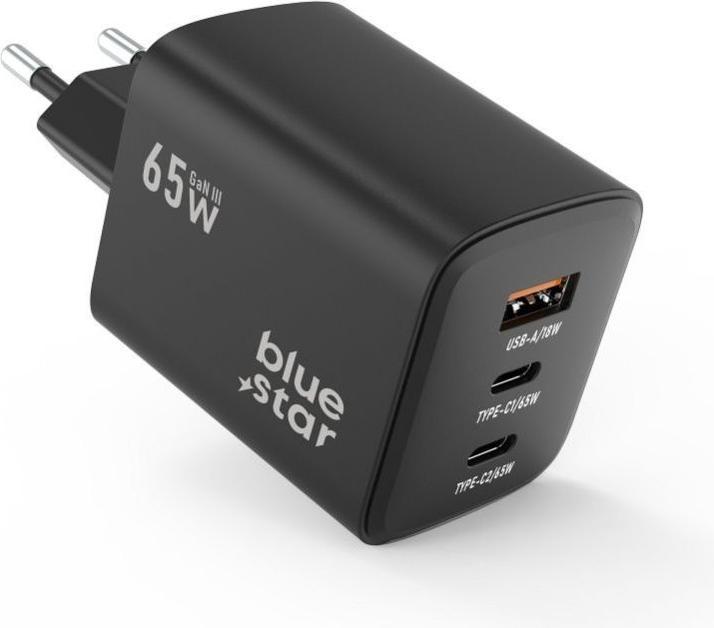 Actual product image Cable Blue Star BLUE STAR travel charger GaN 4A 65W 2 x Type C + USB A PD QC4.0 VT-43 black (65 W)