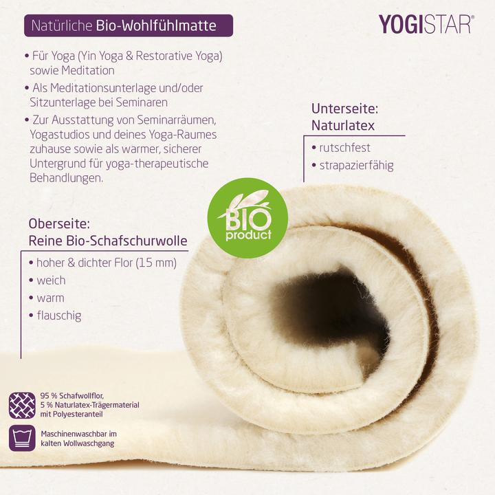 Produktbild Yogistar Yogamatte Natur Schurwolle (15 mm)