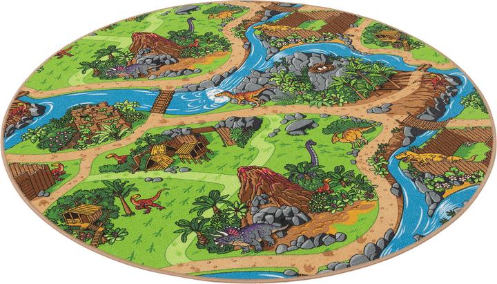 Produktbild Pergamon Kinder Spiel Strassen Teppich Dino Welt Rund (160 x 160 cm)