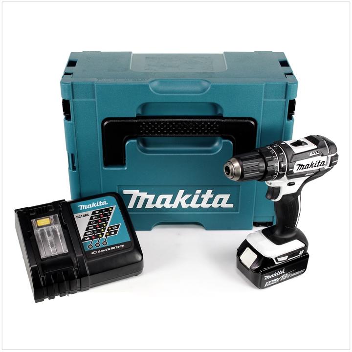 Produktbild Makita DHP 482 RT1J W Akku Schlagbohrschrauber 18V 62Nm + 1x Akku 5,0Ah + Ladegerät im Makpac 2 (Akkubetrieb)