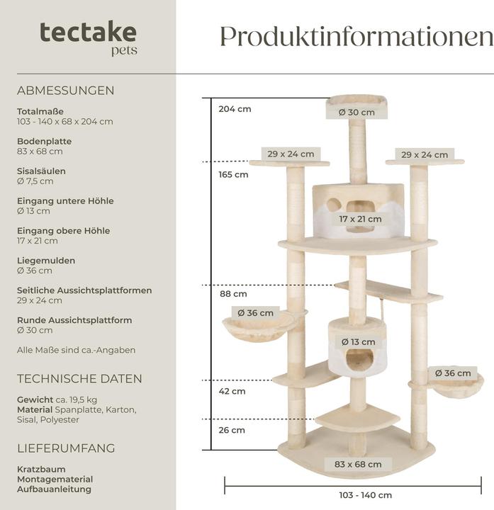 Produktbild tectake Nelly (204 cm, Beige, Weiss)