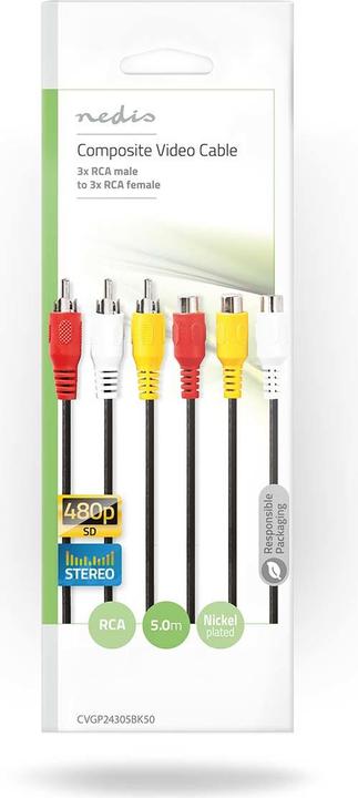 Produktbild Nedis Composite Video-Kabel 3X Cinch-Stecker - 3X Cinch-Buchse (5 m, Cinch)