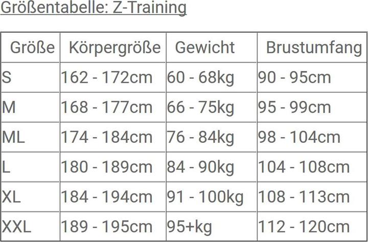 Nährwerte und Zutaten Zaosu Men's Wetsuit Z-Training Backzip (3/2 mm, M)