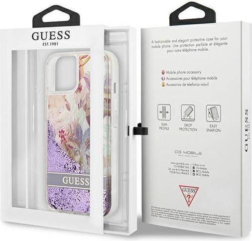 Produktbild Guess GUHCP13SLFLSU iPhone 13 Mini 5.4-inch Thin / Purple Hard Case with Flower Liquid Glitter (Apple iPhone 13 mini)