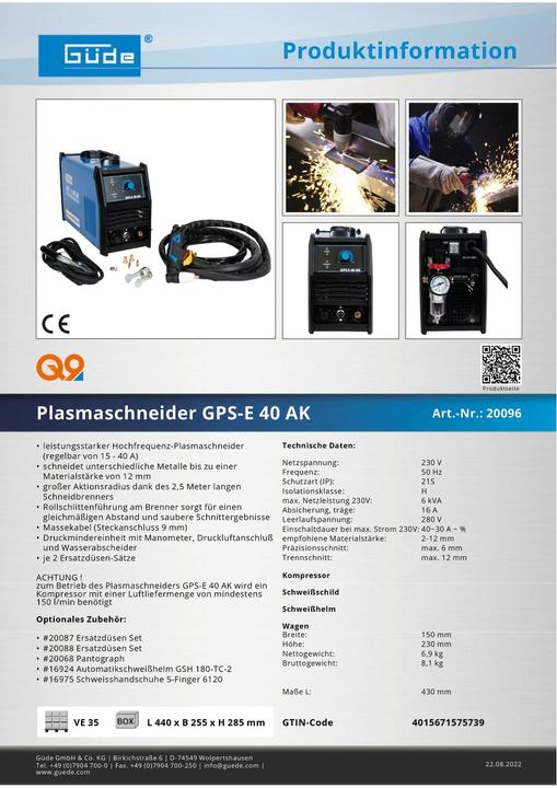 Produktbild Güde GPS-E 40 AK