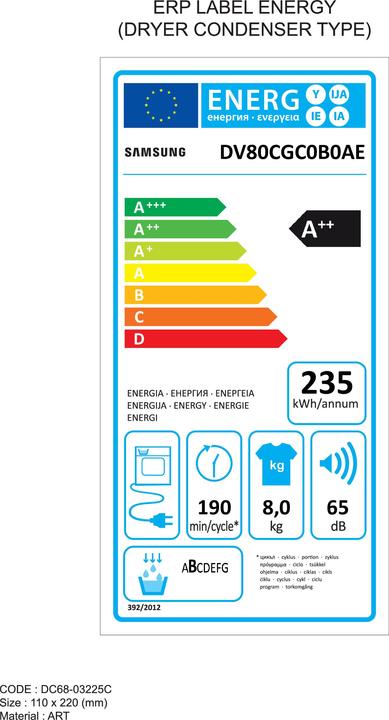 Etichetta energetica Samsung DV80CGC0B0AEEG (8 kg, A destra)