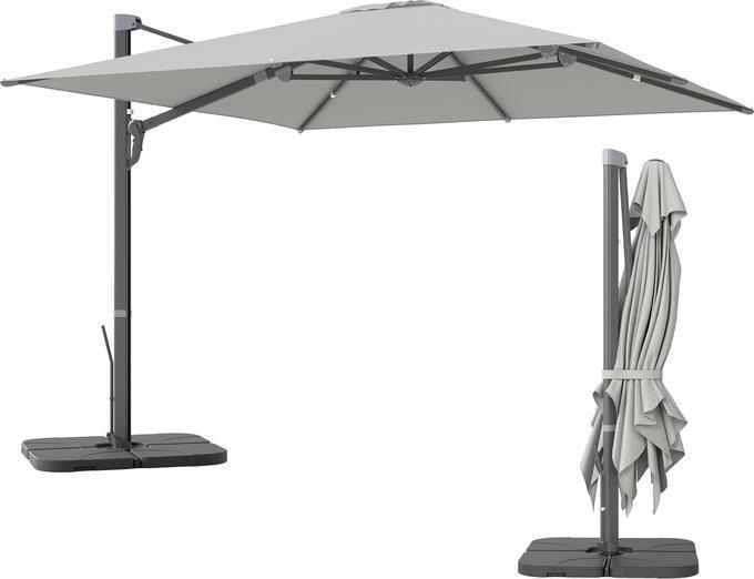 Swisshandel24 Alu Ampelschirm 3x3 m 360° drehbar Ständer neigbar höhenverstellbar, Hellgrau (2.97 m)