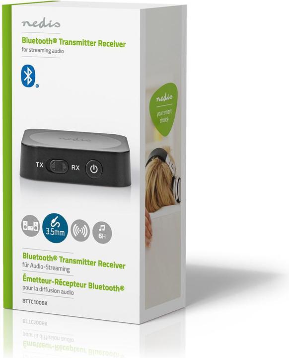 Actual product image Nedis Bluetooth Transmitter Receiver Bluetooth Transmitter Receiver Connection Input: 1x AUX Connect (Transmitter & Receiver)