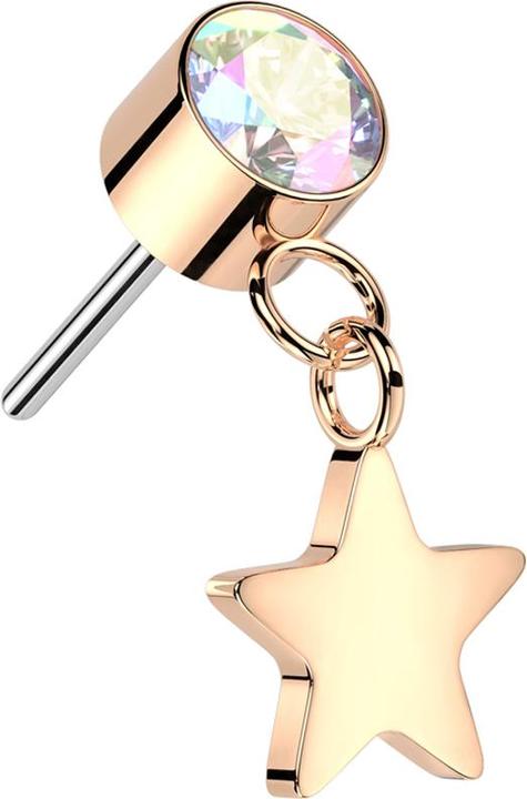 Immagine prodotto Star Piercing Cilindro Threadless in cristallo oro rosa multicolore con stella oro rosa (Titanio G23, senza ottone)