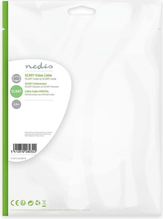 Produktbild Nedis SCART-Kabel flach SCART Mac ho - SCART Stecker auf Winkel (2 m, Scart)