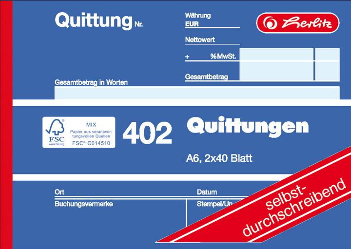 Immagine prodotto Herlitz Libro dei moduli "Ricevuta 402", DIN A6, 2 x 40 fogli (80 x)