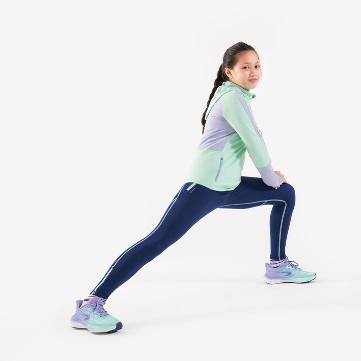 Actual product image Kiprun Kids long running tights with zip - Dry+ 900 dark blue/green (6, 7, 8)