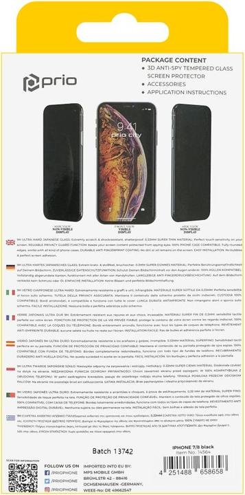 Image du produit prio Verre blindé 3D anti-espion pour iPhone 7/8 noir (1 pièce(s), Apple iPhone 8, Apple iPhone 7)