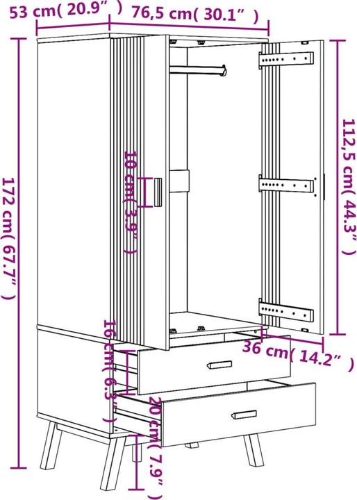 Immagine prodotto VidaXL Yordanka (76,5 x 53 x 172 cm)