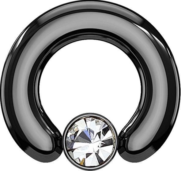 Actual product image Star Piercing Closure ring black disc crystal silver (Surgical steel 316L, without brass)