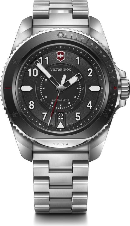 Image du produit Victorinox Journey 1884, Montres de plongée, Montres Homme, 43 cm, Cadran noir, Bracelet argent, acier inoxydab (Montre de plongée, 43 mm)