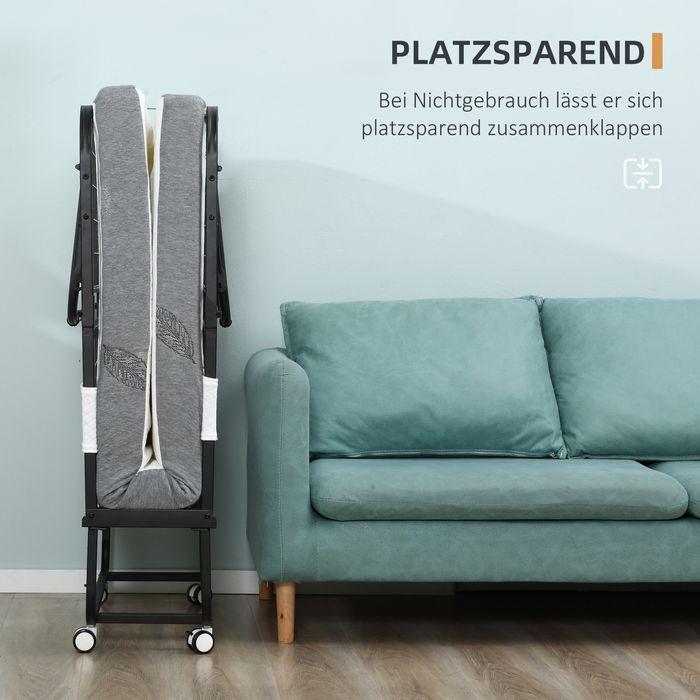 Image du produit Swisshandel24 Lit d'appoint Lit pliant avec roulettes Acier+mousse Blanc+noir 200 x 75 x 42,5 cm (75 x 200 cm)