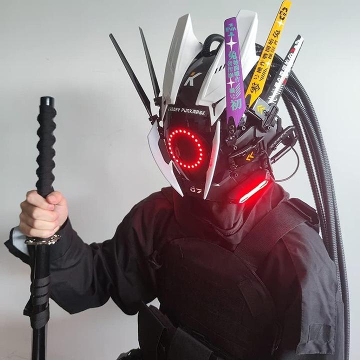 Actual product image Out of the blue Science-Fiction Maske, Samurai-Maske, Punk Maske mit Multicolor LED Lichter und Zubehör