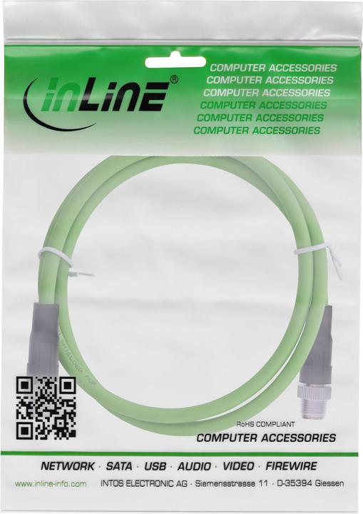 Image du produit InLine Câble réseau industriel, M12 8 broches X-codé mâle/femelle, Cat.6A PUR, 1m (SF/UTP, CAT6, 1 m)