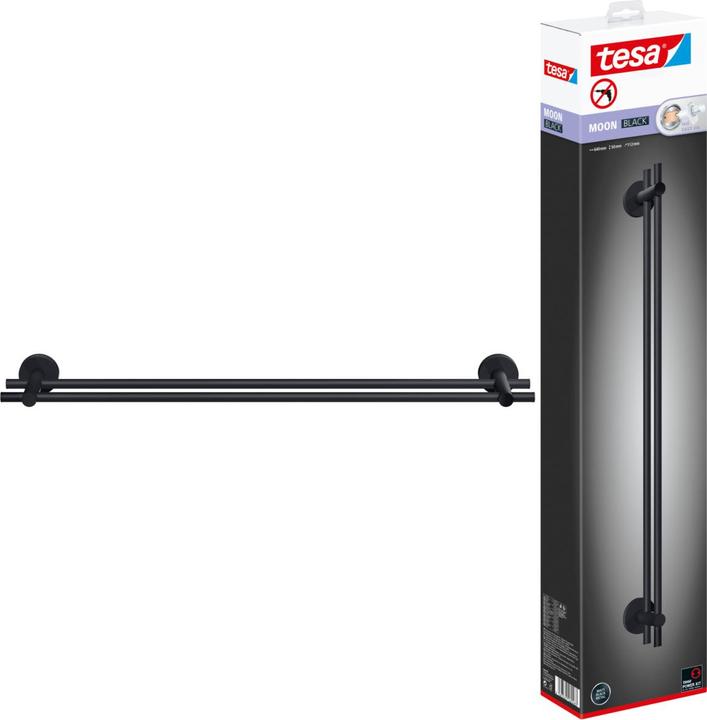 tesa MOON BLACK double towel rail incl. adhesive solution without drilling
