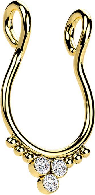 Actual product image Star Piercing Fake Septum vergoldet sechs Kugeln drei Kristalle silber (316L surgical steel with crystal)