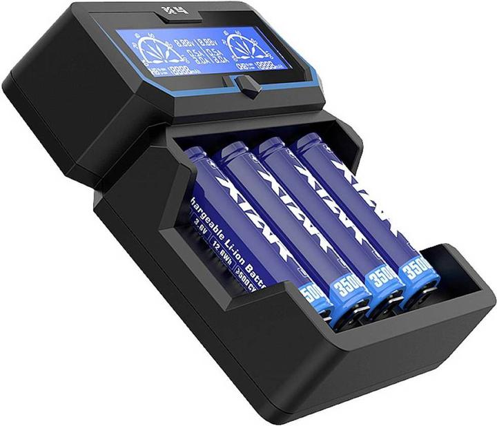 Immagine prodotto Xtar Caricabatterie per X4 18650 AA AAA celle Ni-MH Li-Ion 4 posti (1 pz., 12650, 13500, 13650, 14500, 14650, 16340, 16650, 17335, 17355, 17500, 17650, 17670, 18350, 18490, 18500, 18650, 18700, 20650, 21700, 22650, A, Sub-C, AA, AAA, Batteria + Caricabatterie)