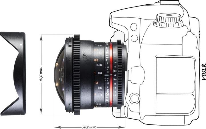 Actual product image Walimex 12/3.1 Fisheye Video DSLR Nikon F (Nikon F, APS-C / DX, full size)