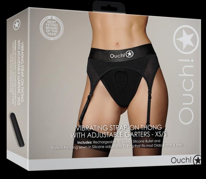 Image du produit Ouch! Vibrating Strap-on Thong, Adjustable Garters - XS/S