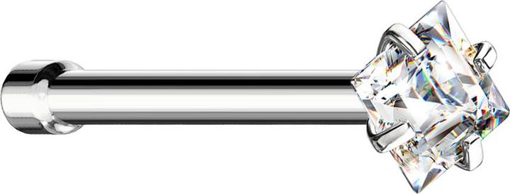 Star Piercing Nasenstecker gerade silber quadratischer Kristall silber gefasst (ohne Messing, Chirurgenstahl 316L)