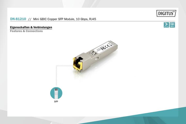 Produktbild Digitus Mini GBIC Kupfer SFP Modul, 10 Gbps, RJ45